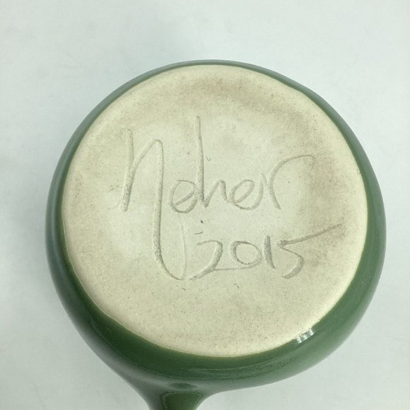 Neher Pottery Green Right Handed Hand Warmer Mug Clay in Motion 2015 Signed - Picture 4 of 10